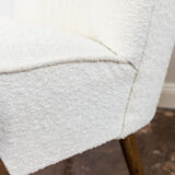 Pair of white cream boucle cocktail chairs, 1950s