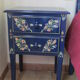2 bedside tables, flowery blue lacquered