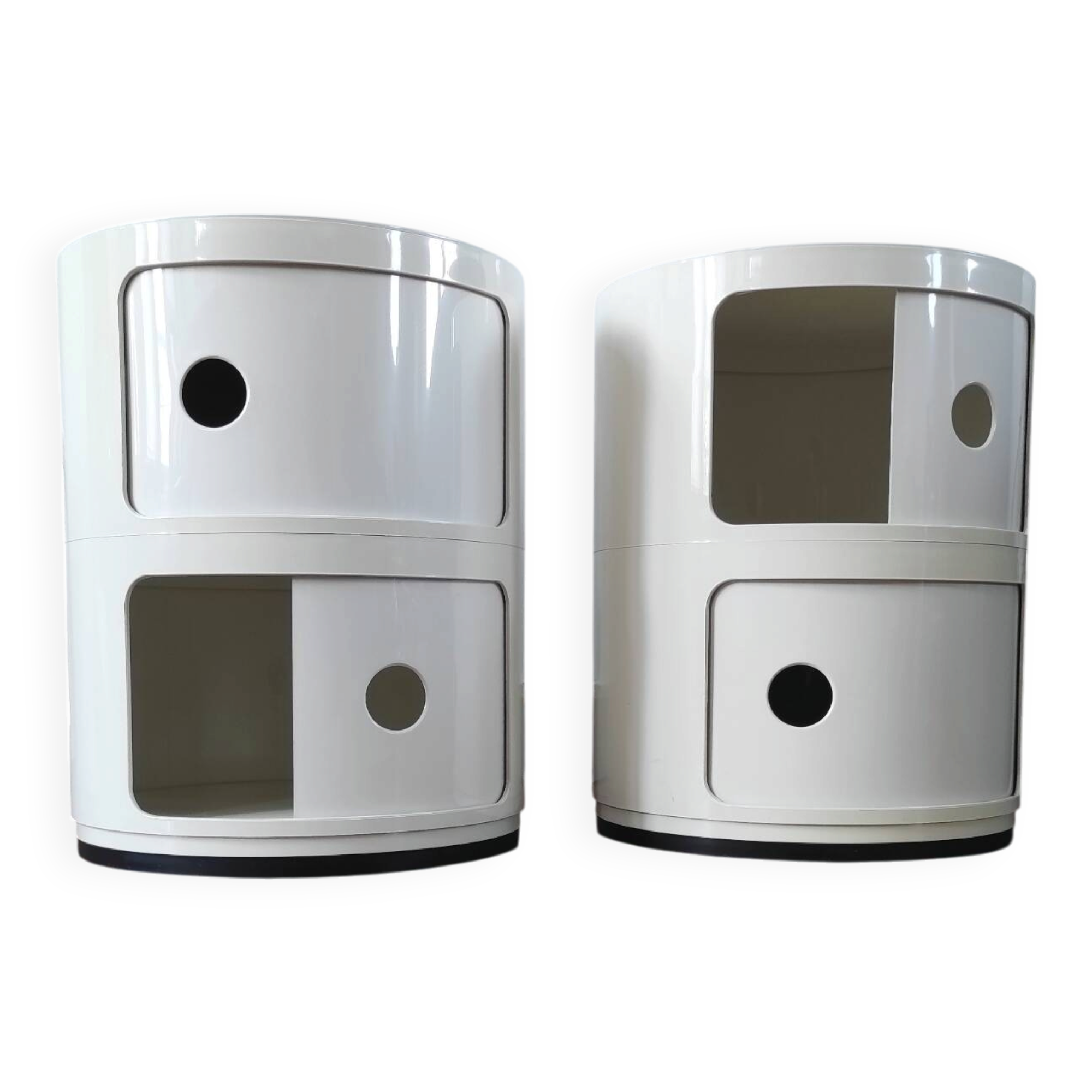 Pair of vintage white/cream Componibili bedside tables - Kartell