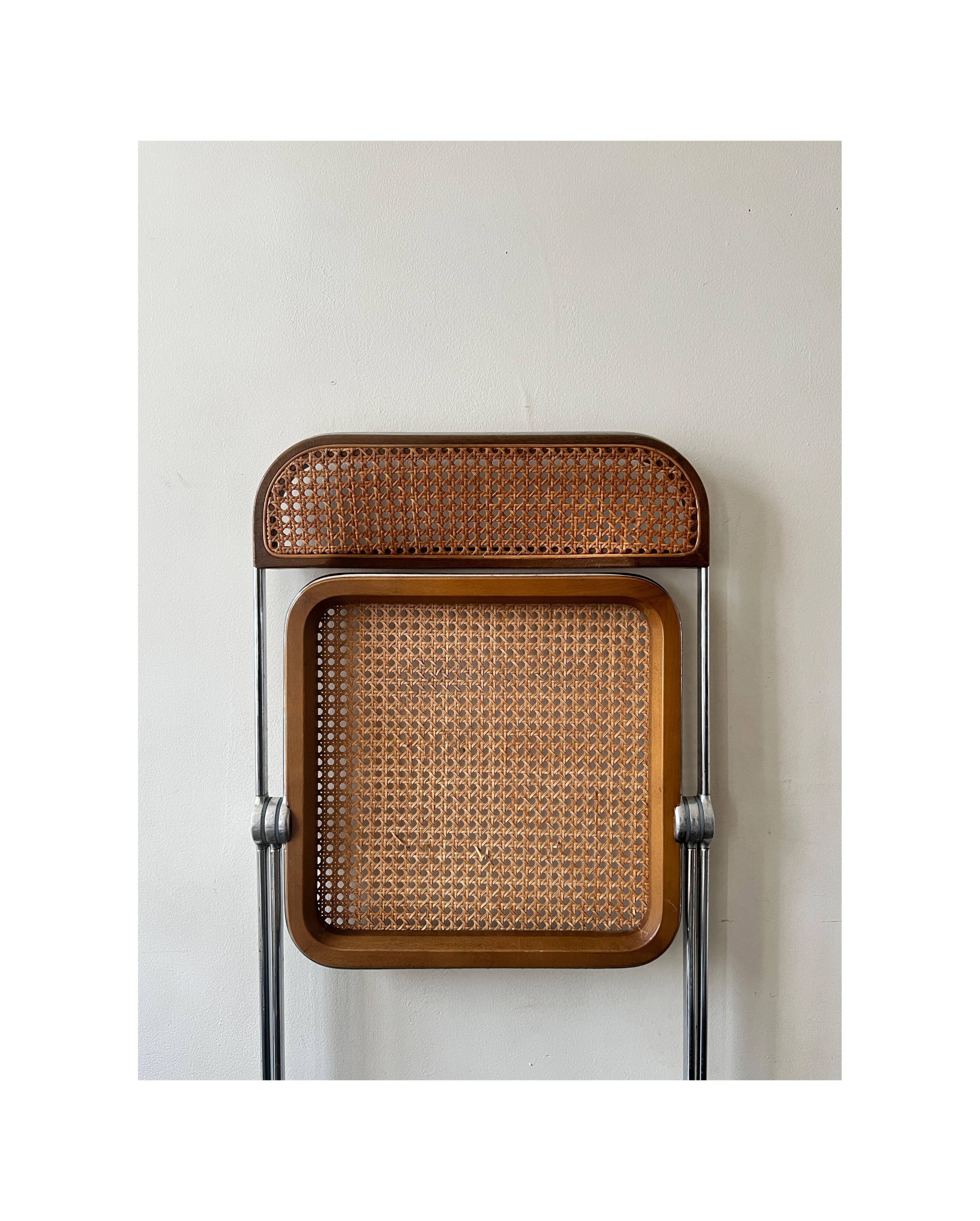 Plia folding chair in chrome and cane by Giancarlo Piretti design 1970