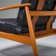 Armchair with Model FD 164 frame by Arne Vodder and Model 118 armrests by Grete Jalk in teak and black leather, Denmark, 1960s
