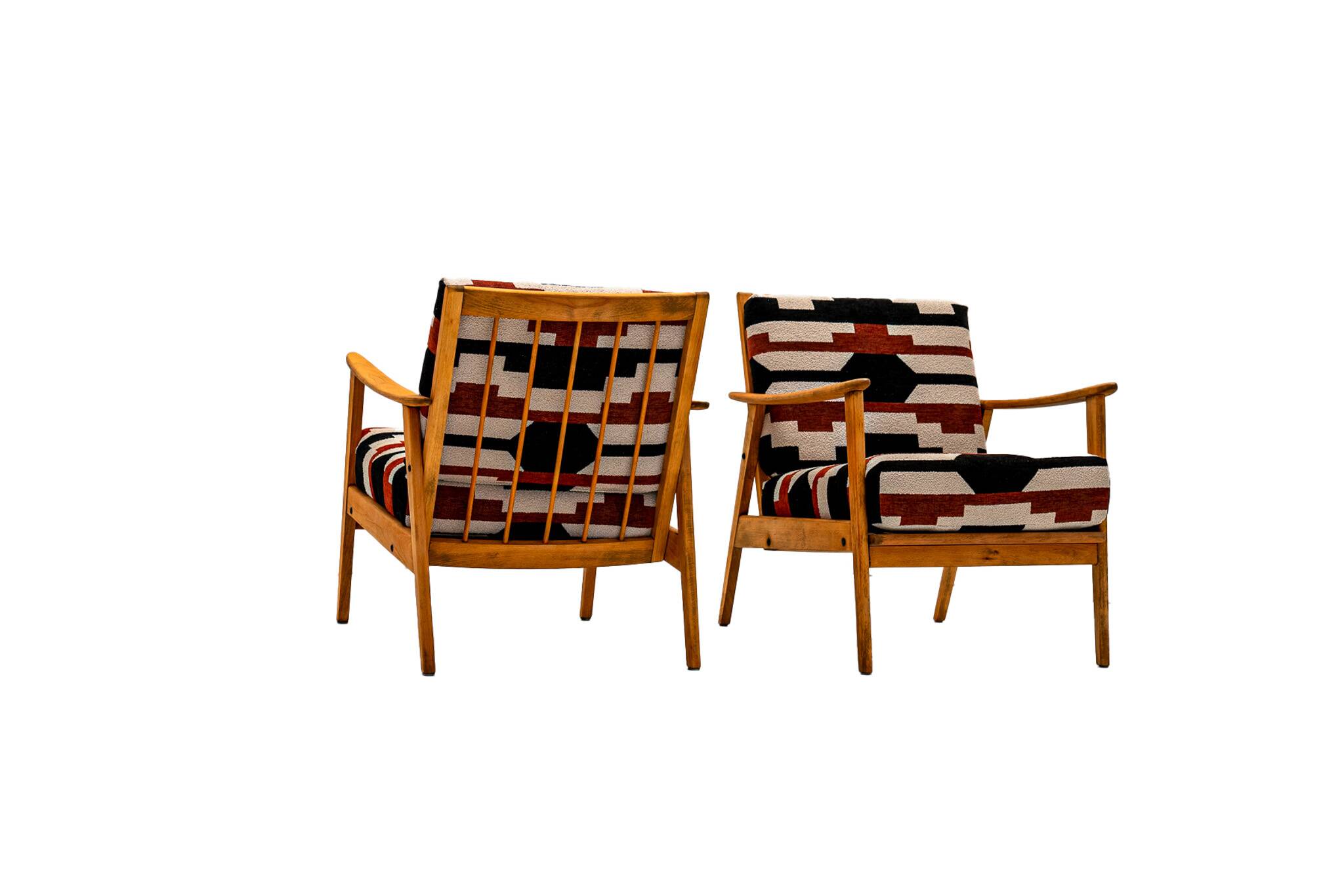Pair of armchairs with bold geometric upholstery