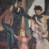 Painting signed Béchon-Sauzeau, oil on canvas, scene of characters.