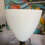 Pair of wooden and white opaline foot lamps
