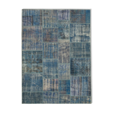 Handmade anatolian overdyed 176 cm x 243 cm blue patchwork carpet