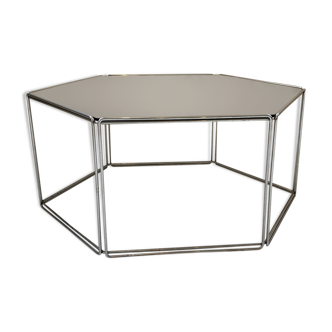 Table basse verre et chrome hexagonale