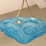 Suspension en pate de verre bleue signée Degué / style art deco
