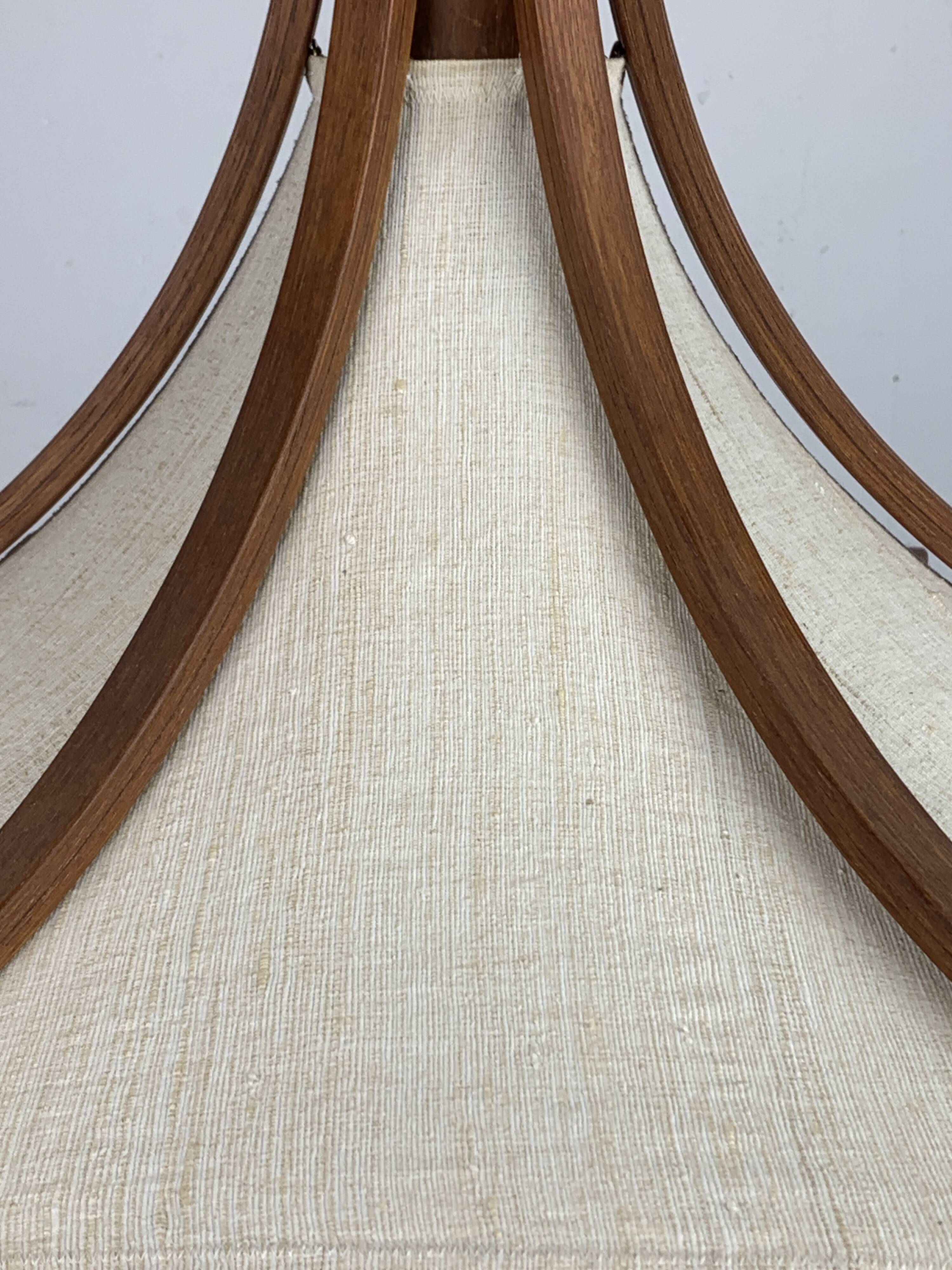Teak and linen umbrella pendant hanging lamp by Domus, 1970s