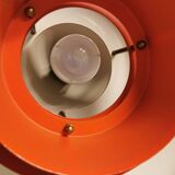 Danish hanging lamp in silver-coloured aluminium with contrasting orange lacquer inside.