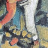 Oil on canvas signed O. Stephane, vintage painting of a grape harvest scene.