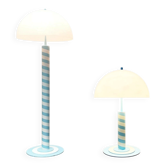 Lampe sur pied et lampe de table postmoderne allemande avec motif tourbillon bleu clair et blanc, années 1980, lot de 2