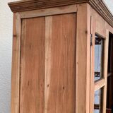 Parisian wardrobe in raw wood with engraved glass from 1920.