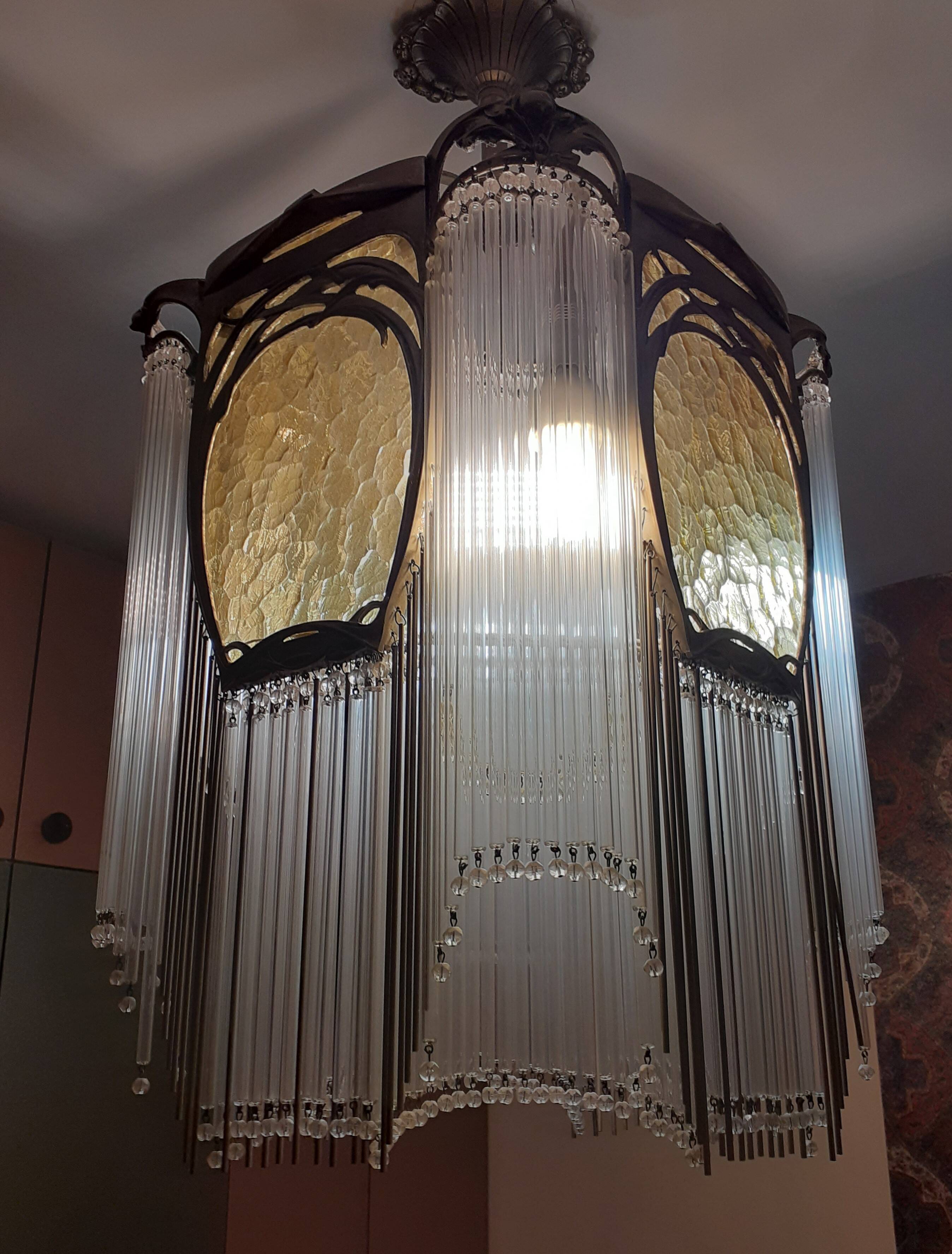 Art Nouveau Guimard style chandelier in nickel-plated bronze