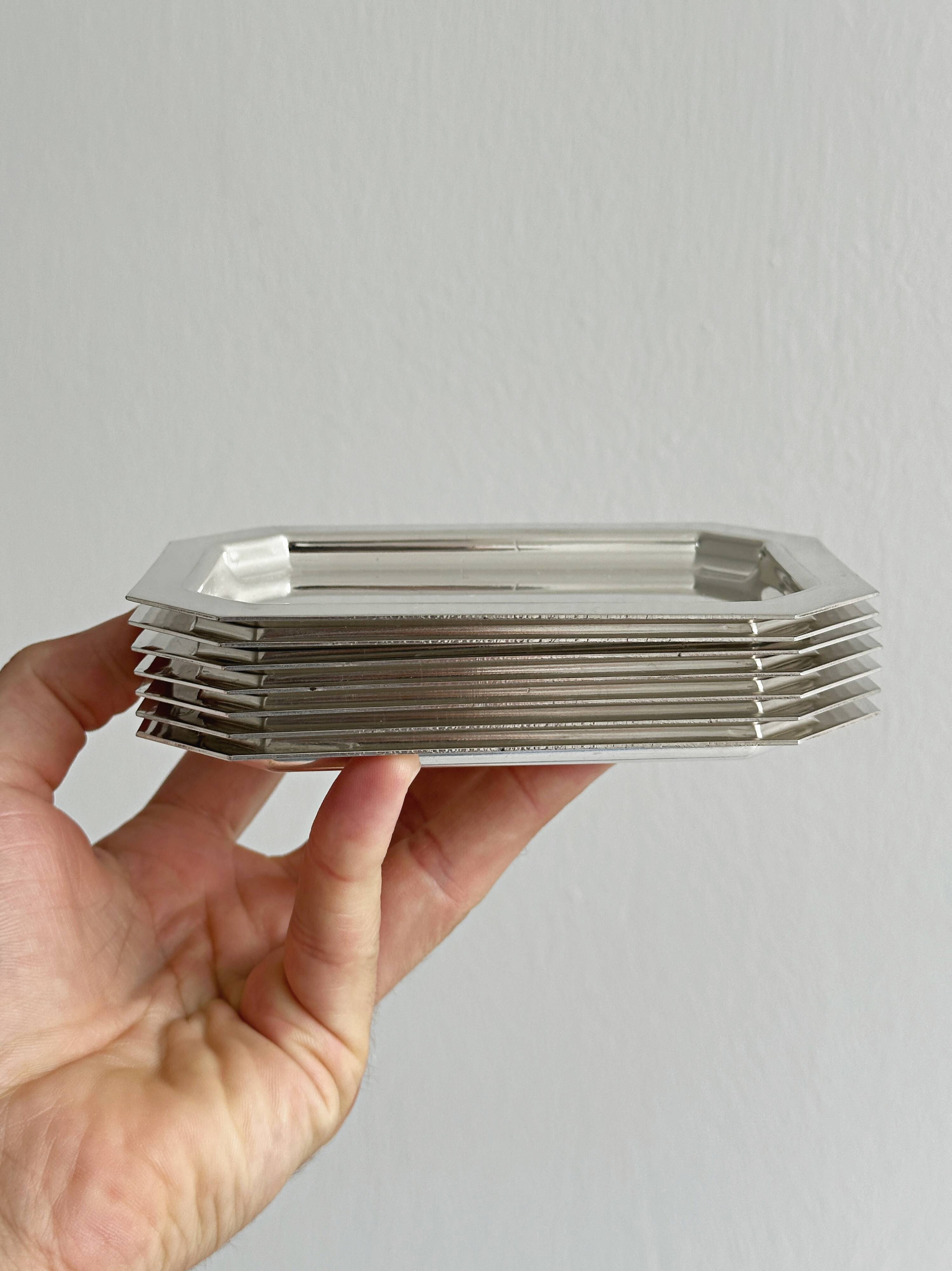 Set of 6 small silver-plated trays