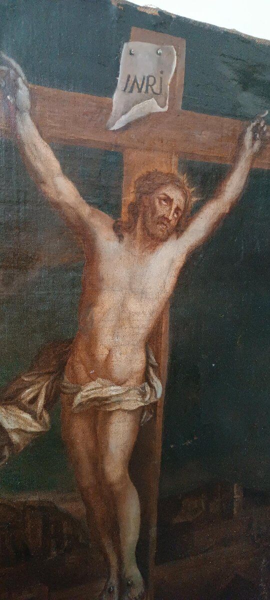 Ancient Oil on Canvas "Crucifixion", Italian School, 18th Century