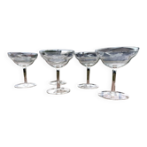 Suite de 5 coupes a champagne en cristal grave des annees 1950 elegants