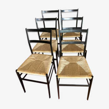 Set of 6 chairs in black beech