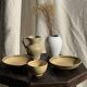 Small vintage yellow terracotta bowl with a handmade pedestal H8 D12
