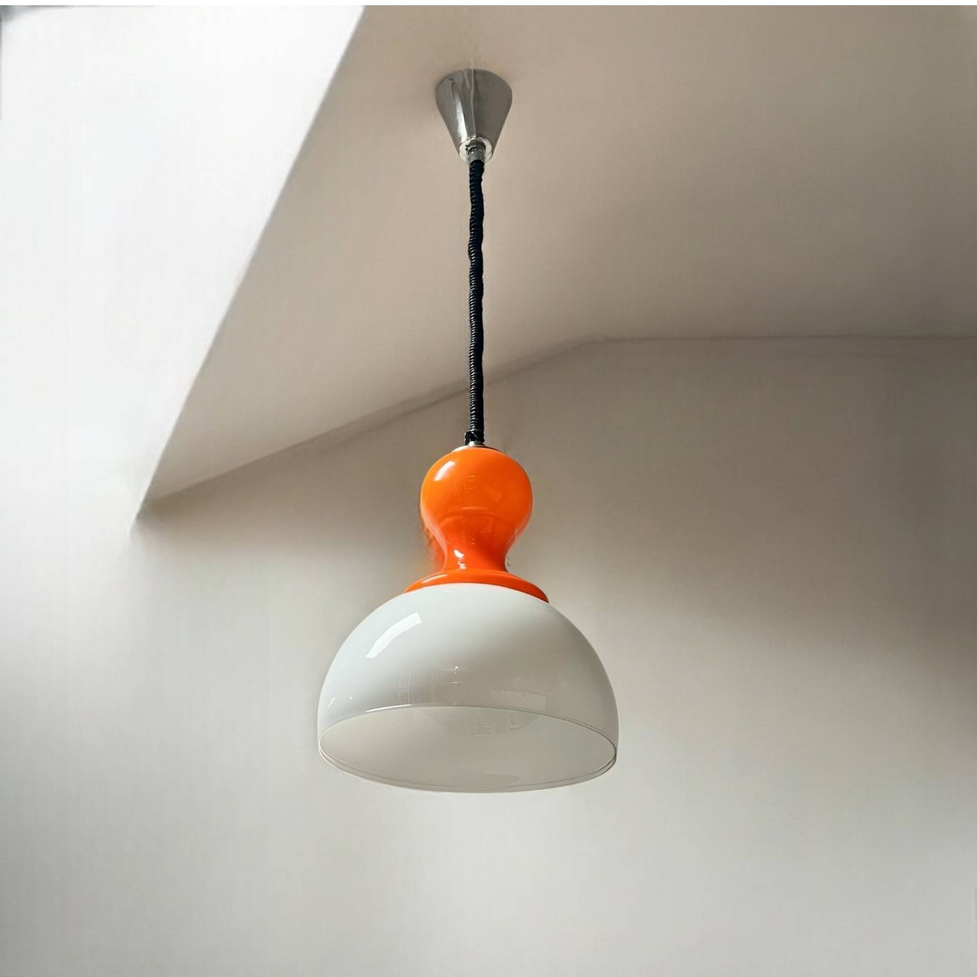 Vintage Pendant Light Made in Italy - Opaline Orange and White Glass, 1960s