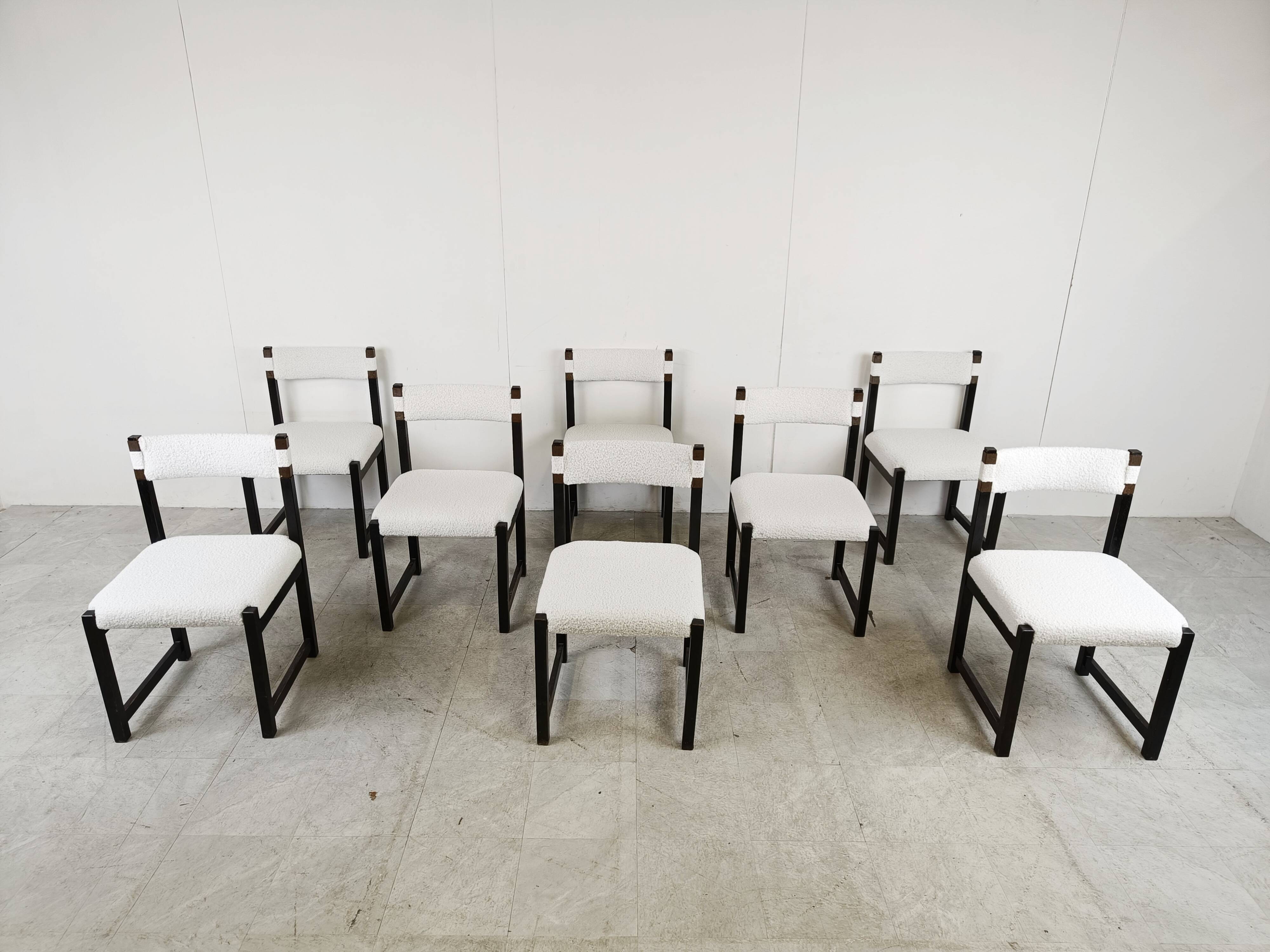 Set of 8 brutalist dining chairs by Emiel Veranneman for Decoene, 1970s