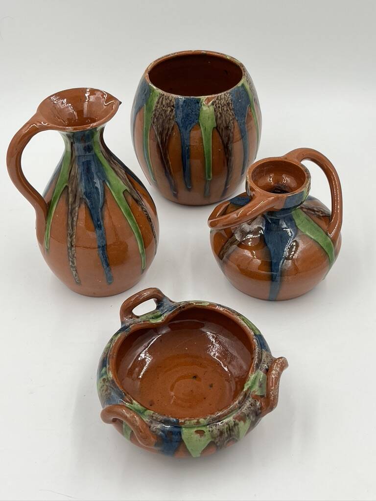 Set of 4 Flemish art nouveau stoneware
