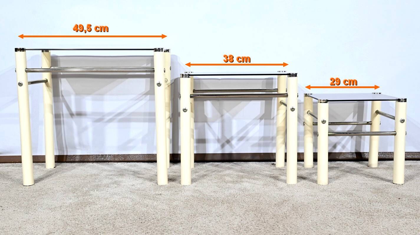 Tables Gigognes en Métal Beige, attribuées à Yves Boutboul – 1970