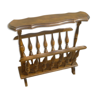 Vintage wooden magazine rack with tablet