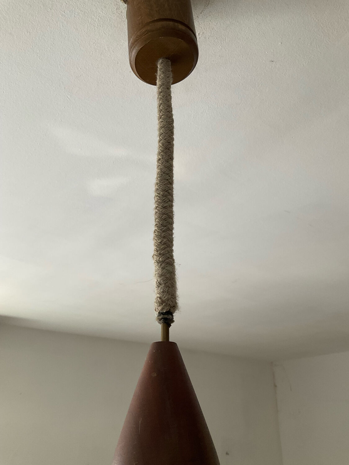 Louis Kalff pendant light in opaline and teak from the 1960s