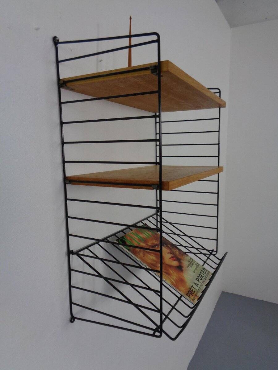 Swedish wall unit in ash and metal by Kajsa & Nils Nisse Strinning for String, 1950s