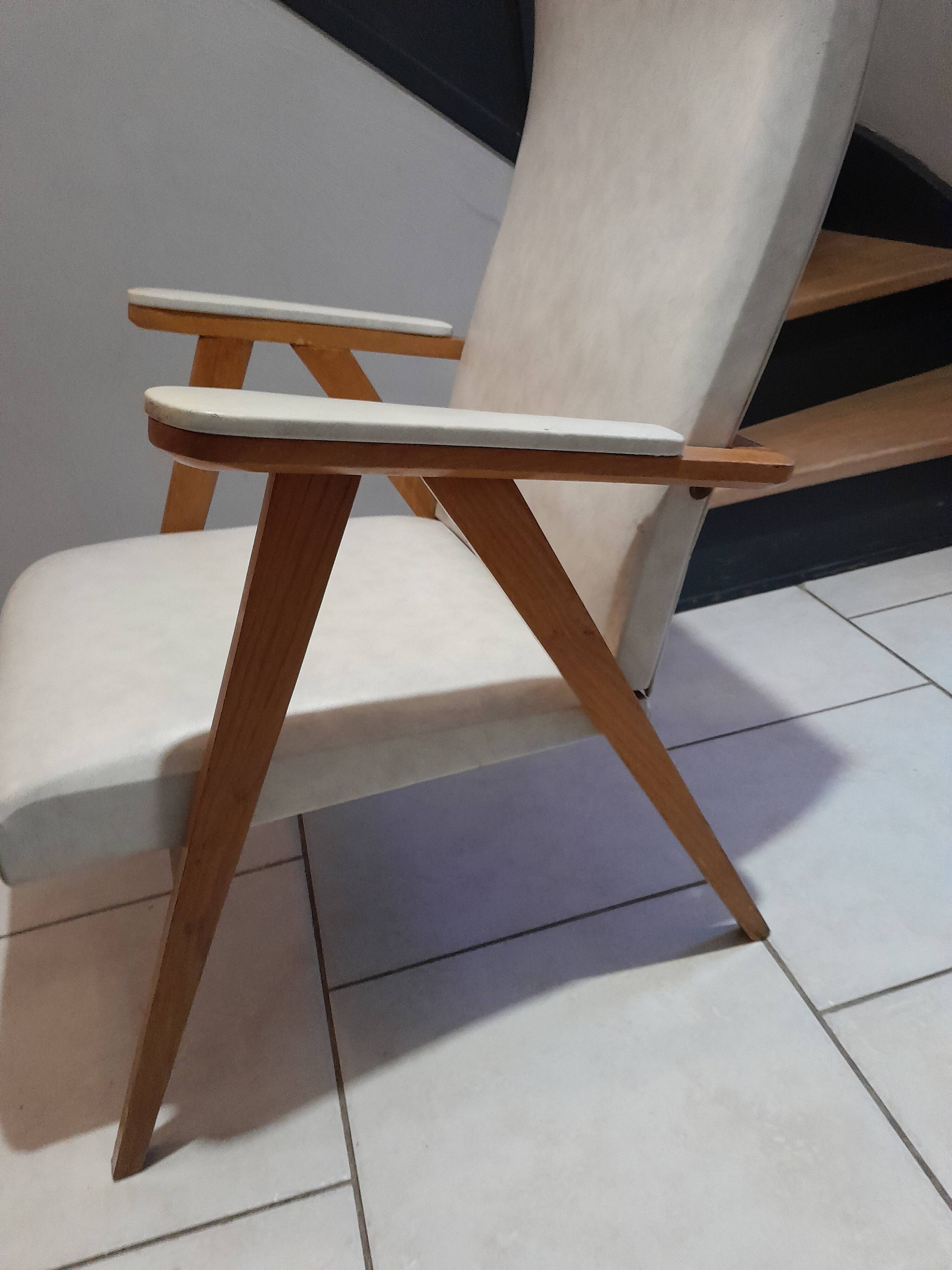 Scandinavian vintage white compass foot armchair