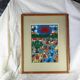 Peasants, river and donkey under a red sun - Mexican folk art - 1970s