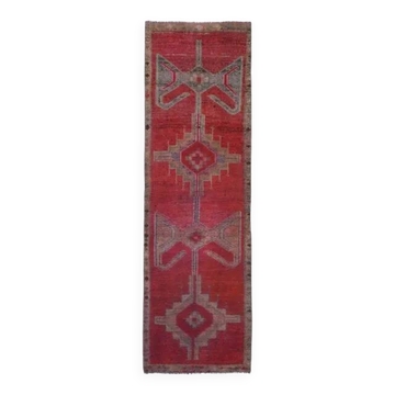 1970s Turkish Oushak Handmade Wool Cotton Red Runner Rug 83x272