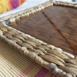 Straw tray with glass tile