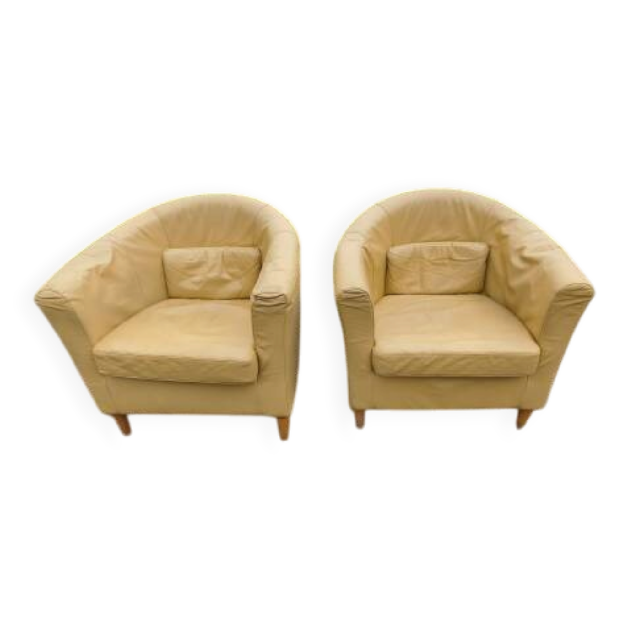 Paire de fauteuils simili cuir marron clair vintage