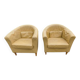 Paire de fauteuils simili cuir marron clair vintage