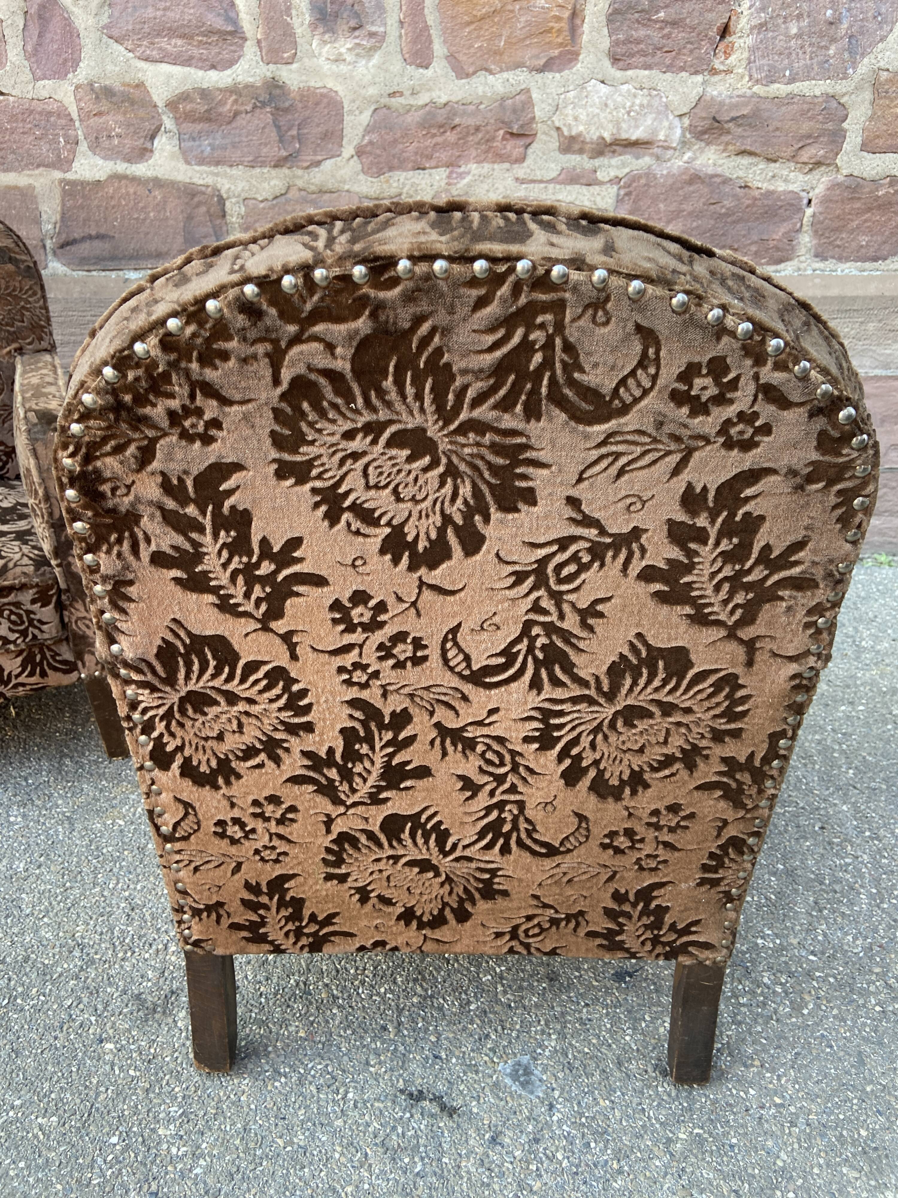 Pair of 1930 vintage art deco club armchairs in velvet