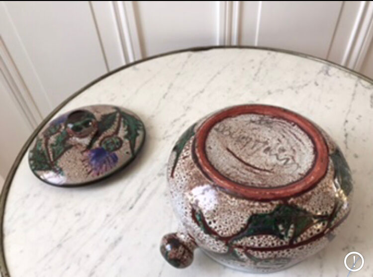 Vallauris sandstone pot hand-painted 60s