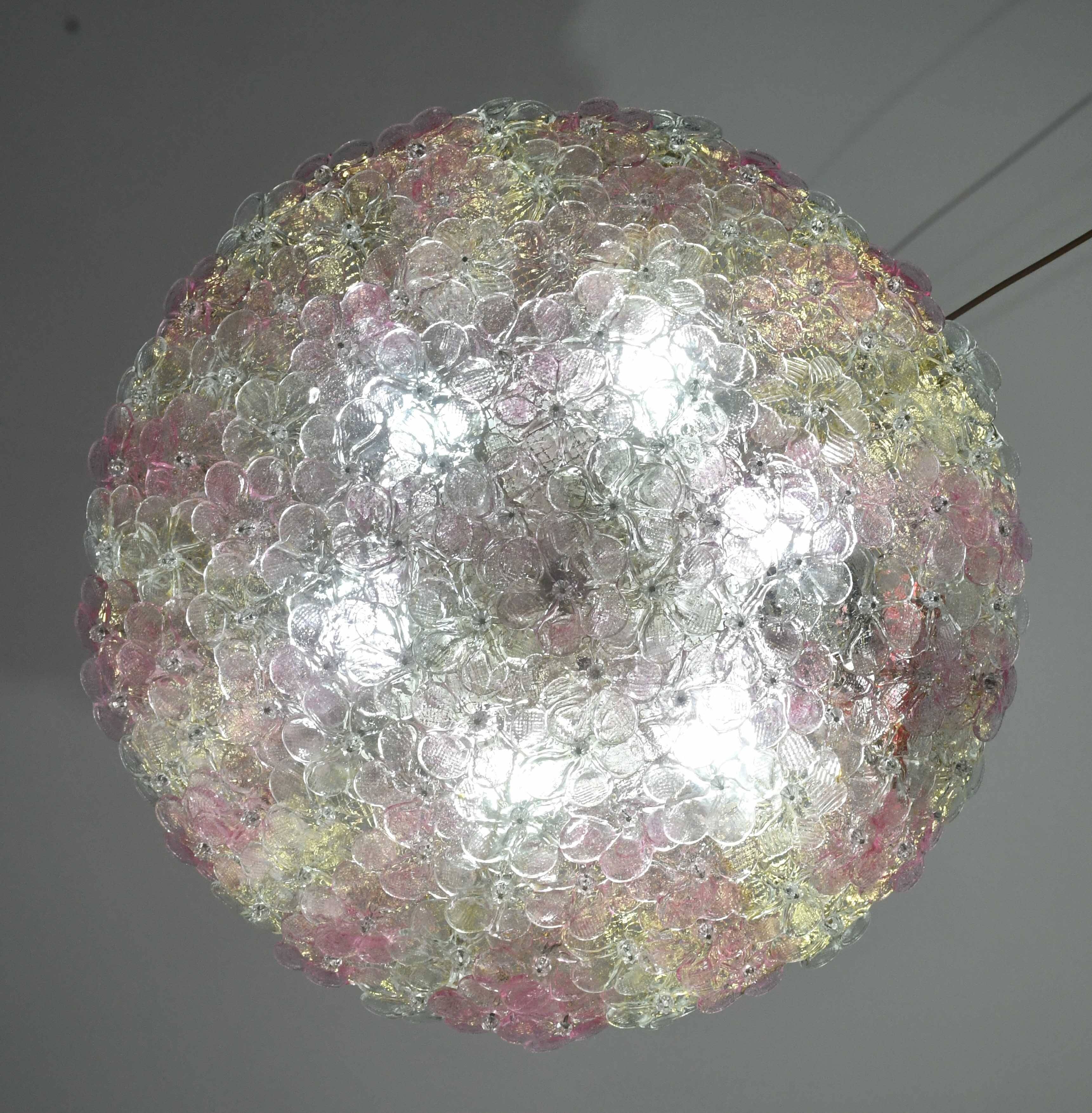Wonderful Extra Large Size Pink Murano Glass Ceiling Light Flower by Seguso