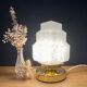 Table lamp vintage globe art deco glass of Clichy white