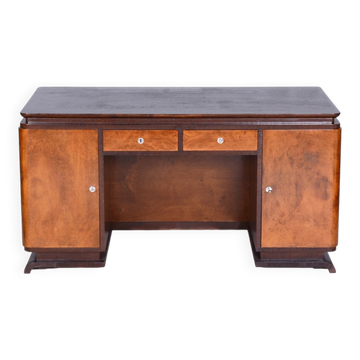 Table d'écriture Art Déco en chêne et frêne, Tchécoslovaquie, années 1930