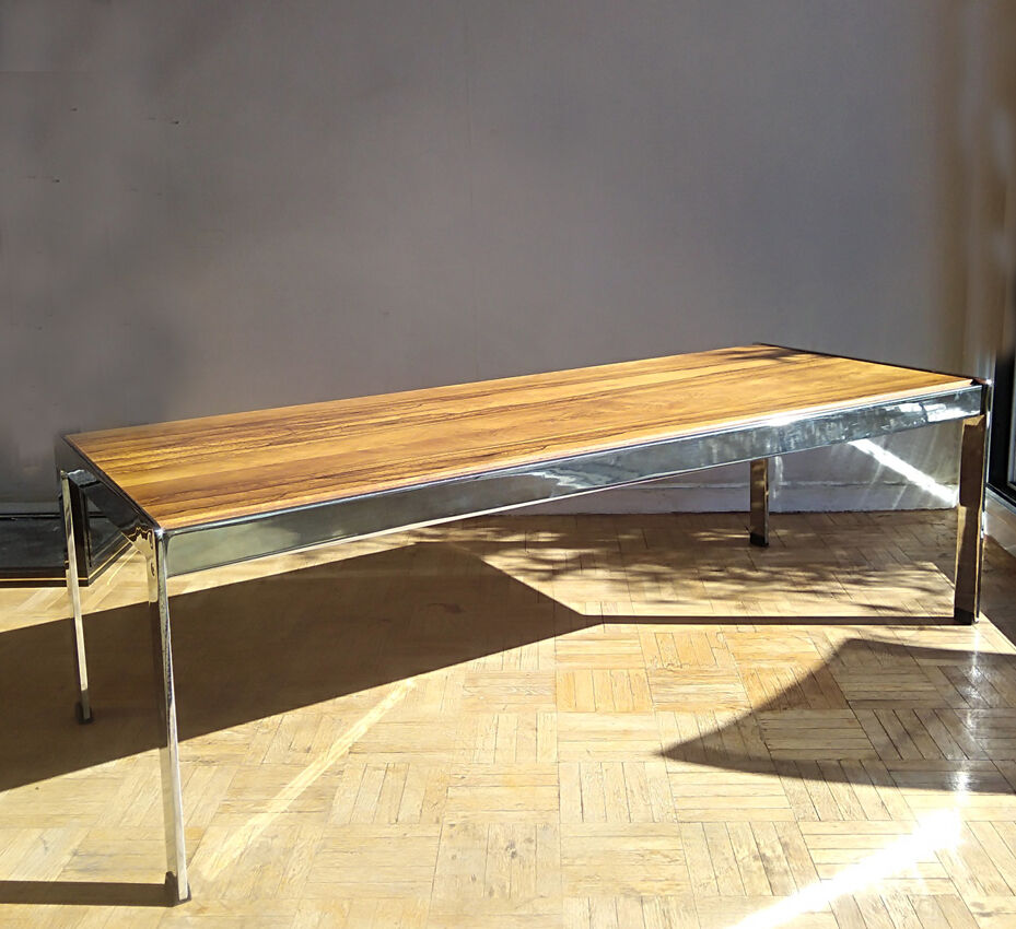 Coffee table in chrome and rosewood metal 1970