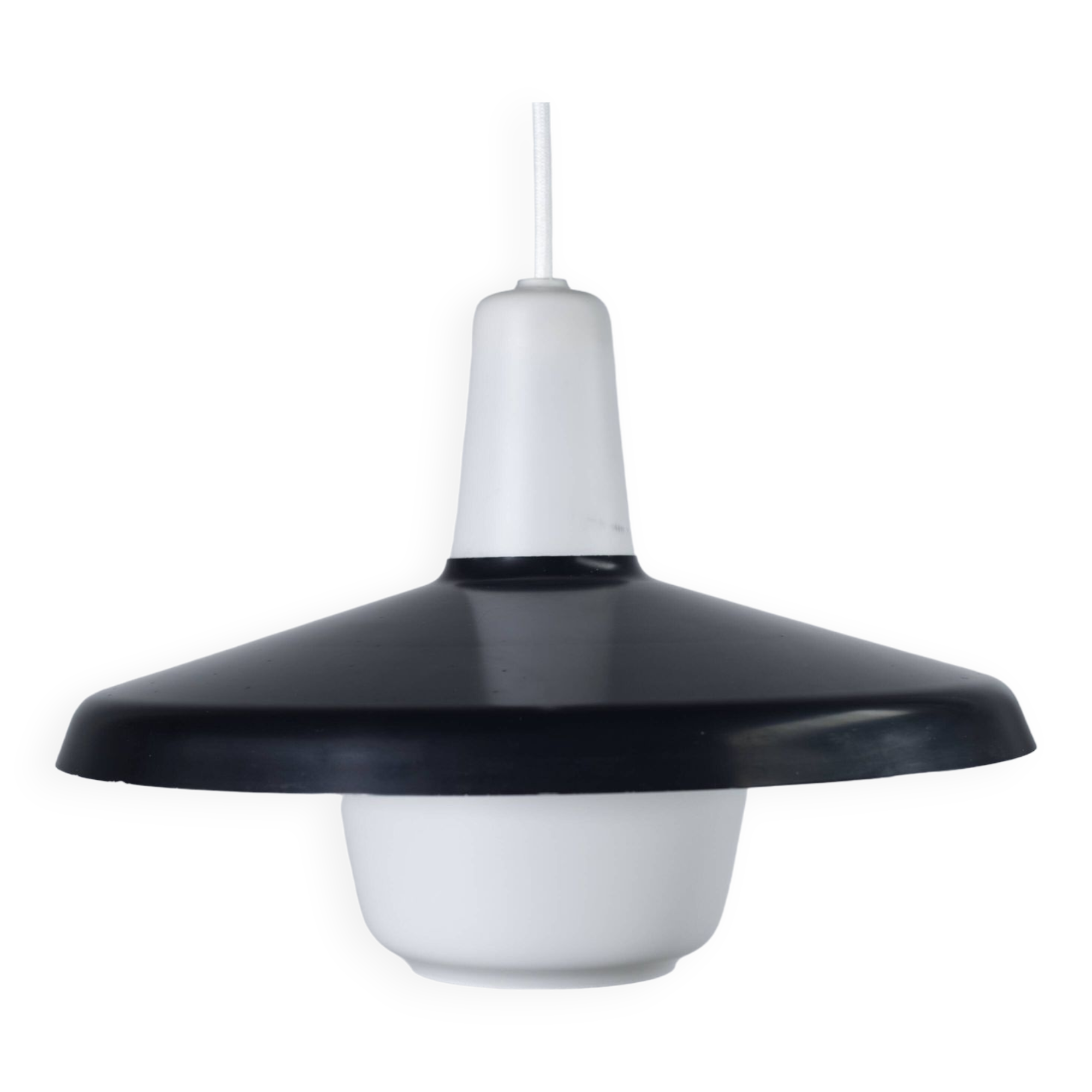 Danish steel and opal glass pendant lamp