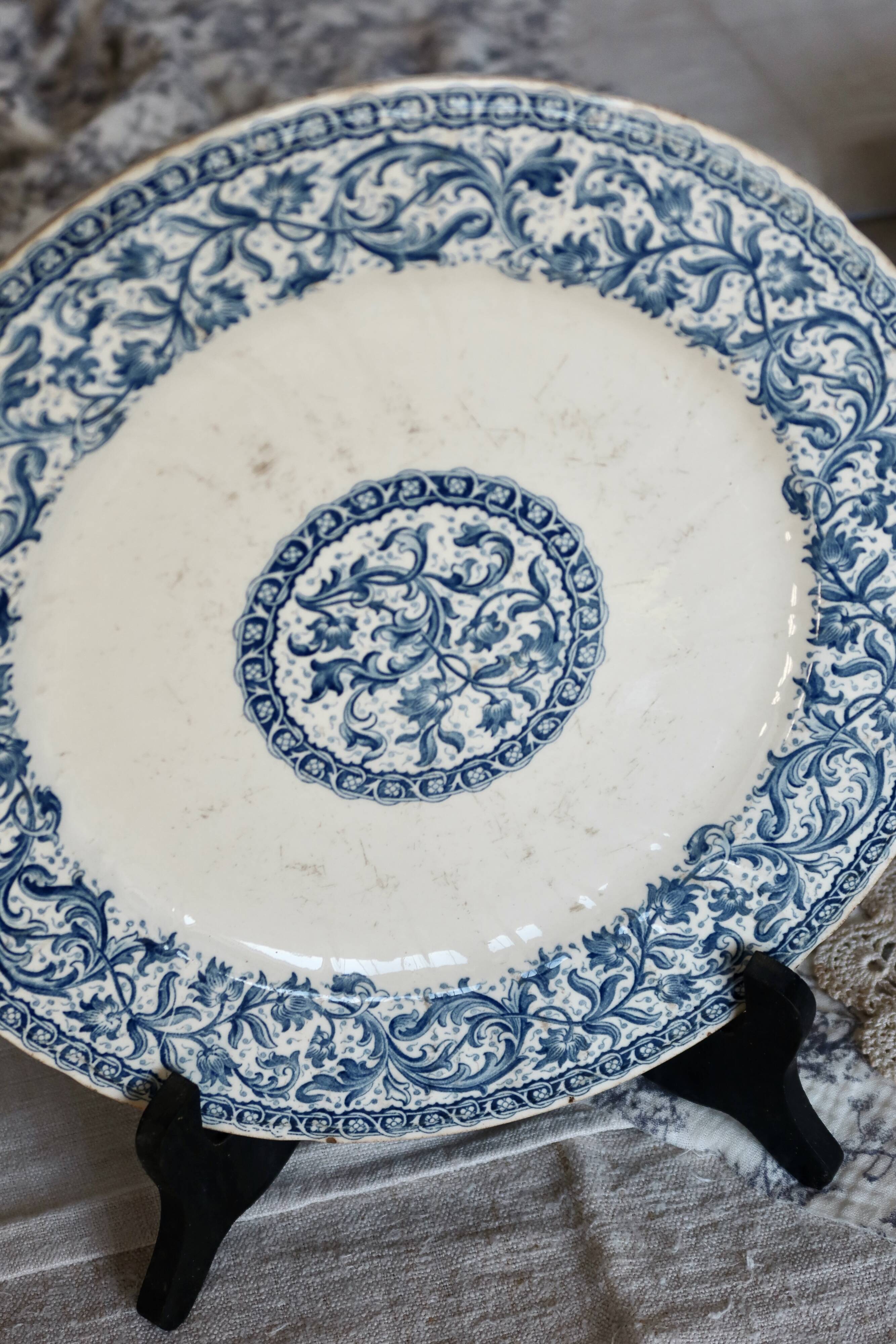 Antique dinner plates - Gien circa 1890 - Rouen blue garland pattern