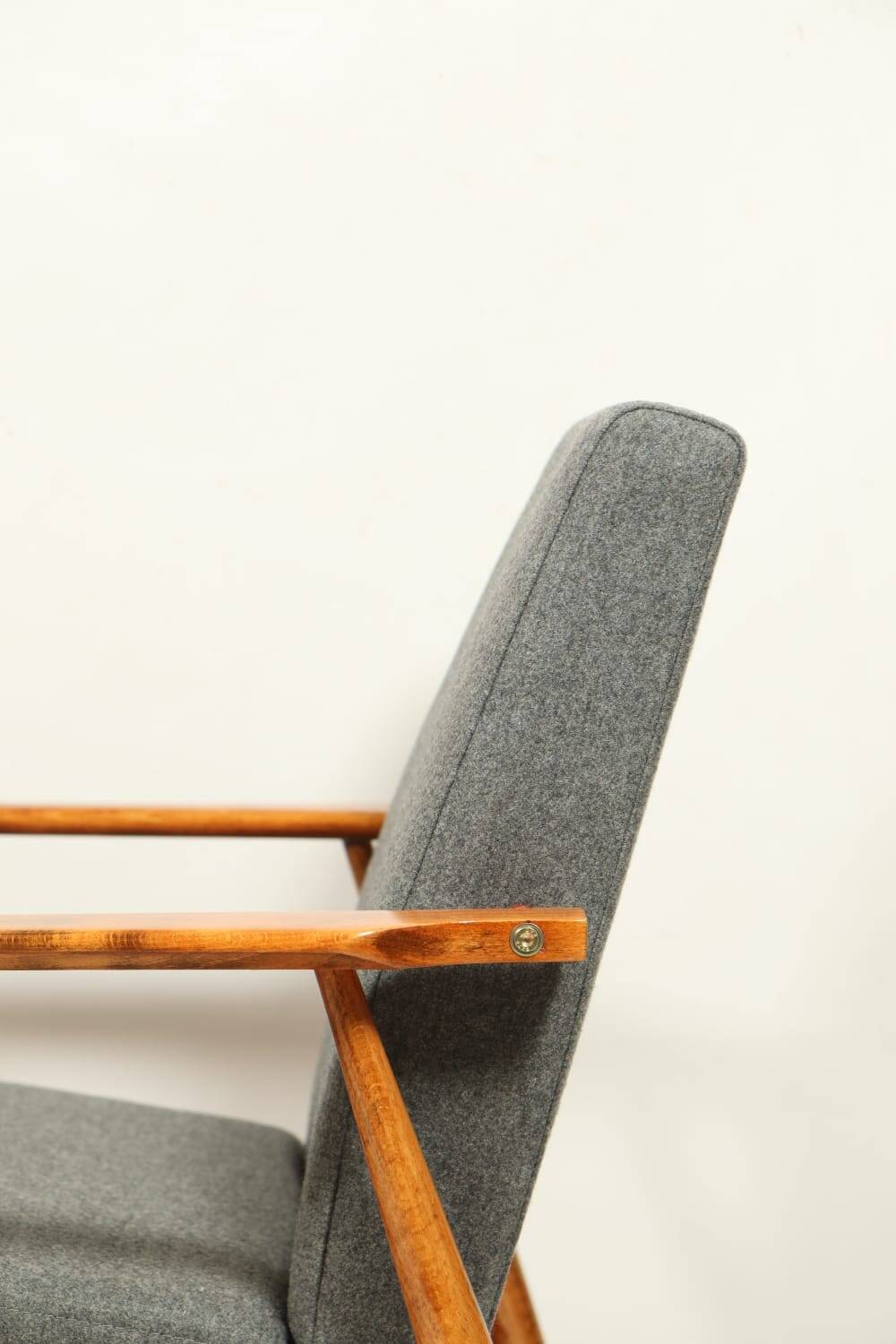 Vintage armchair renovated im wool upholstery graphite colour