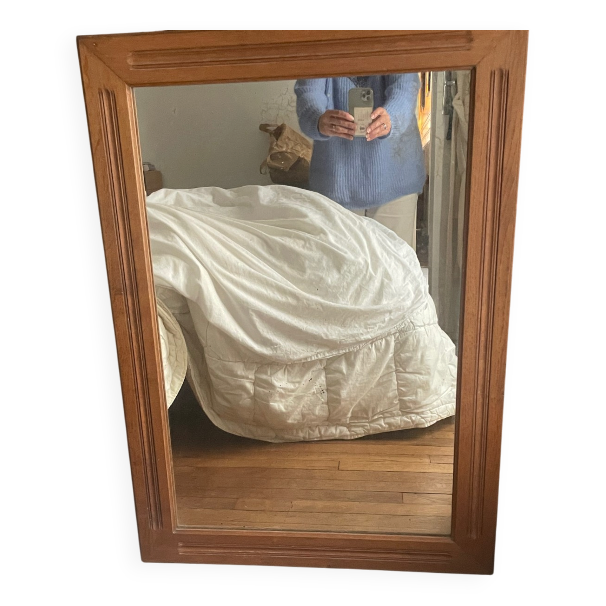 Mercury mirror. Frame in solid oak wood.