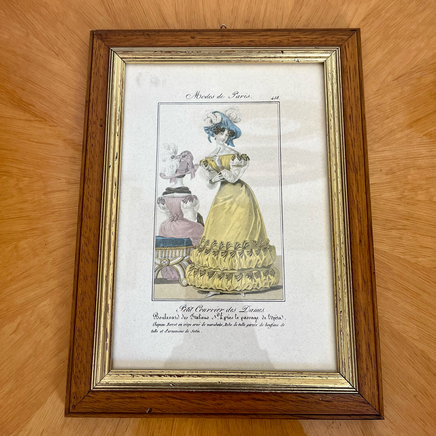 Framed antique paris fashion engraving