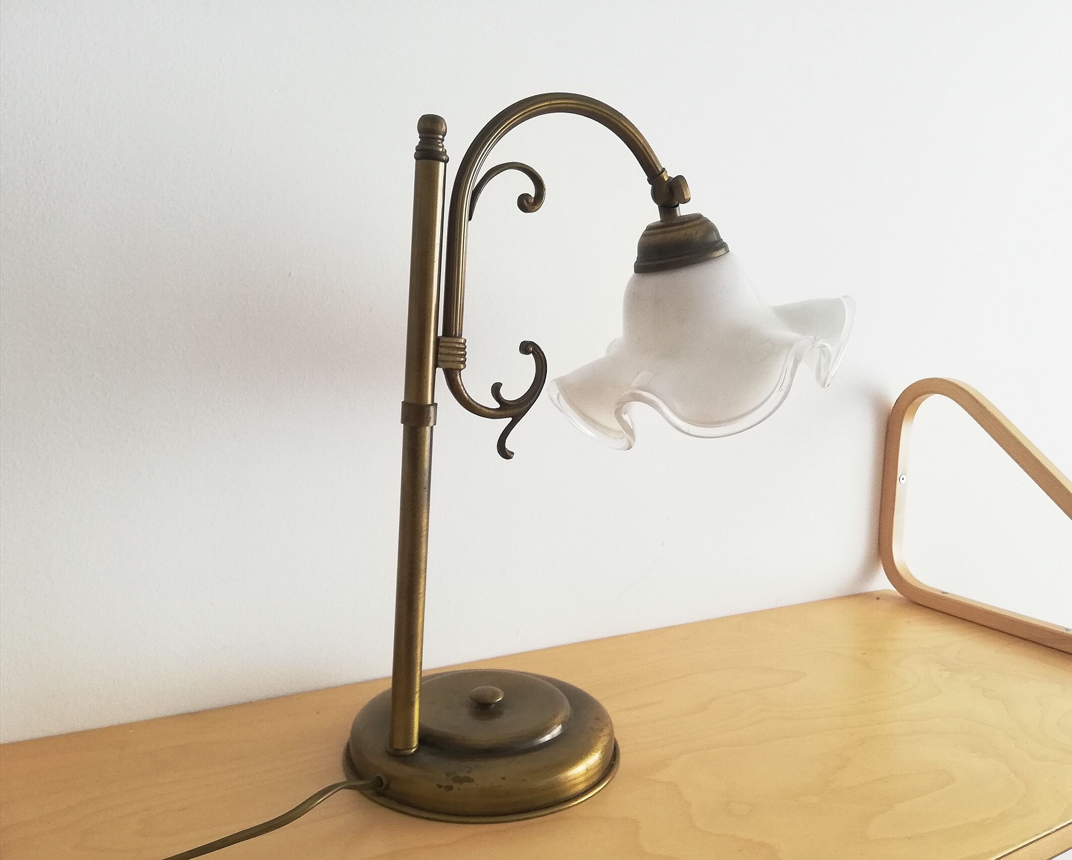 1960s brass and glass table lamp vintage