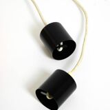 Two 50s tube pendant lamps consisting of two screwed-together copper bowls