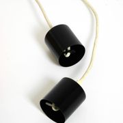 Two 50s tube pendant lamps consisting of two screwed-together copper bowls