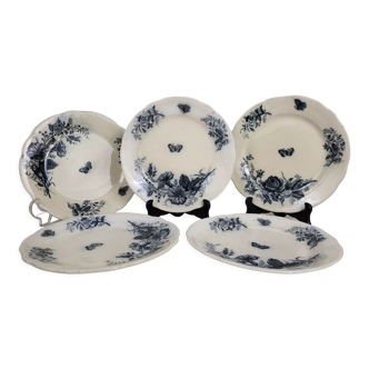 5 plates "Bouquet" earthenware Ivoire Onnaing